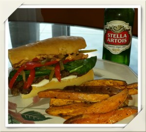 Steak Sandwich with Chipotle Sauce and Sweet Potato Fries